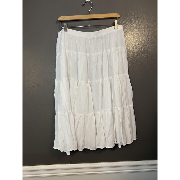 Sag Harbor Skirt Womens Large White Tiered Boho Maxi Flowy 100% Rayon Summer - Picture 1 of 4